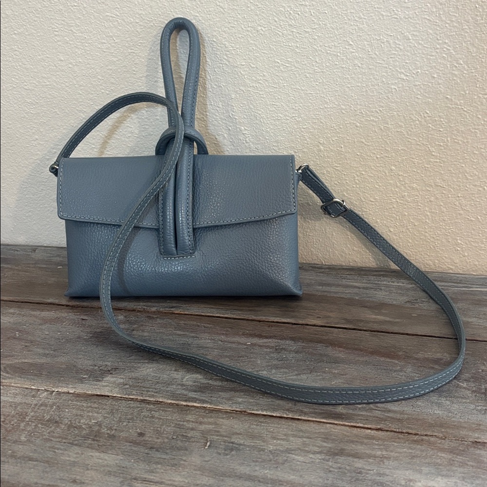 Women's Blue/Grey Leather Crossbody Clutch Wristlet